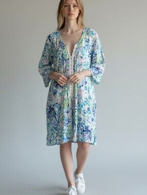 Lilly Pulitzer Blue Multi Floral Lace-Trim Dress